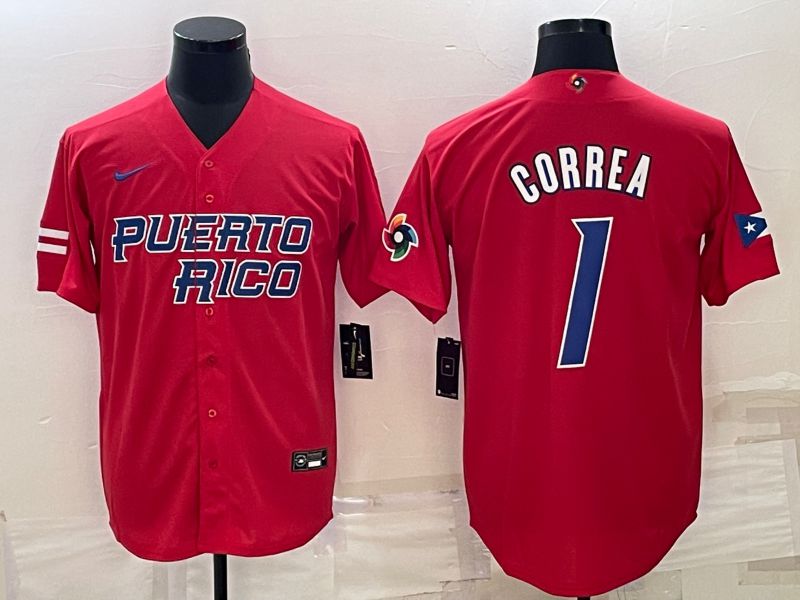 Men 2023 World Cub #1 Correa Red Nike MLB Jersey7